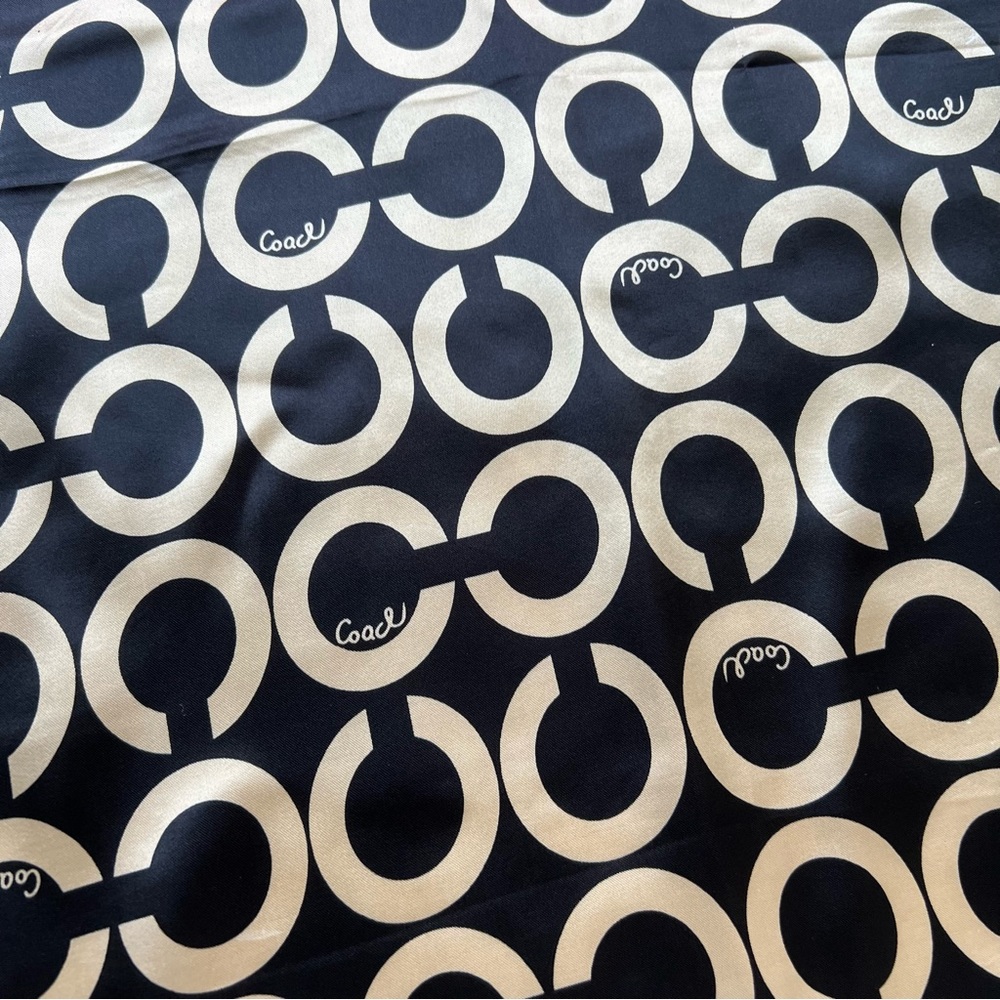 Coach Silk Scarf Black/Champagne Gold Op Art Signature C Monogram - Picture 5 of 11